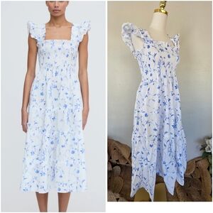 Hill House Home Ellie Nap Dress Blue Botanical Floral Smocked Midi Xxs Xs S